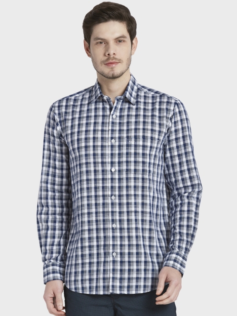 

ColorPlus Men Blue & White Tailored Fit Checked Casual Shirt