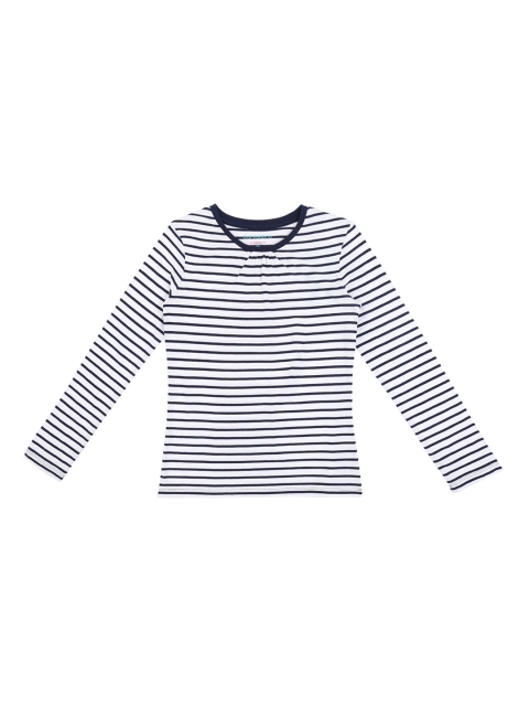 

Pantaloons Junior Girls Navy Blue White Striped Round Neck Pure Cotton T-shirt