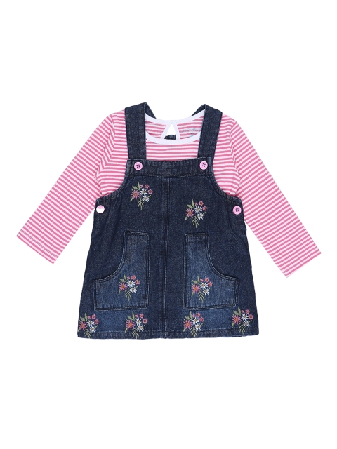 

Pantaloons Baby Girls Navy Denim Embroidered Pinafore Dress with T-shirt, Navy blue