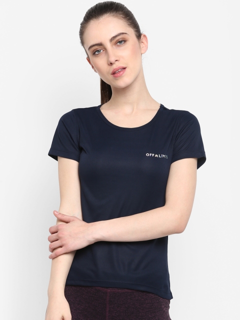 

OFF LIMITS Women Navy Blue Solid Round Neck T-shirt
