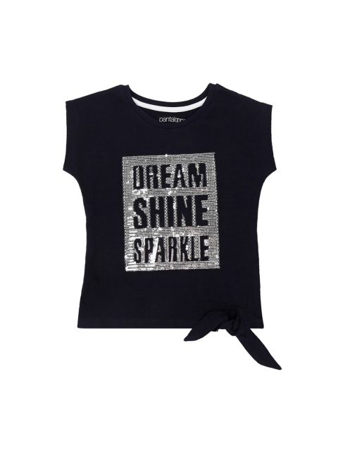 

Pantaloons Junior Girls Navy Blue Printed Round Neck Pure Cotton T-shirt
