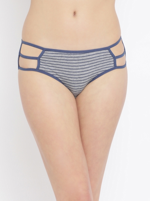 

Clovia Women Grey & Blue Striped Mid-Rise Hipster Briefs With Cage Sides PN3236S05S