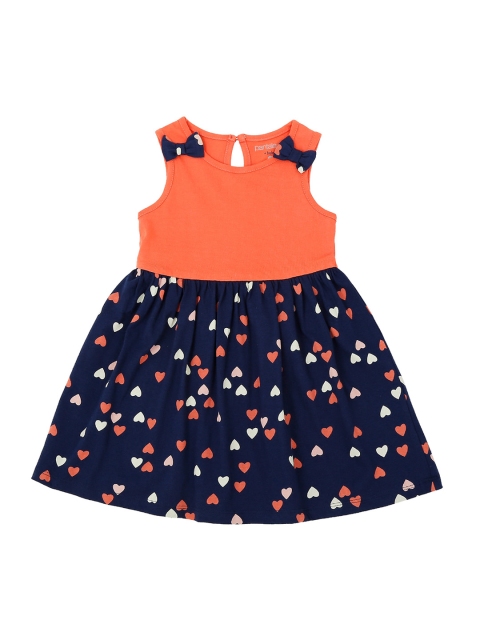 

Pantaloons Baby Girls Navy Blue & Orange Printed Fit and Flare Dress