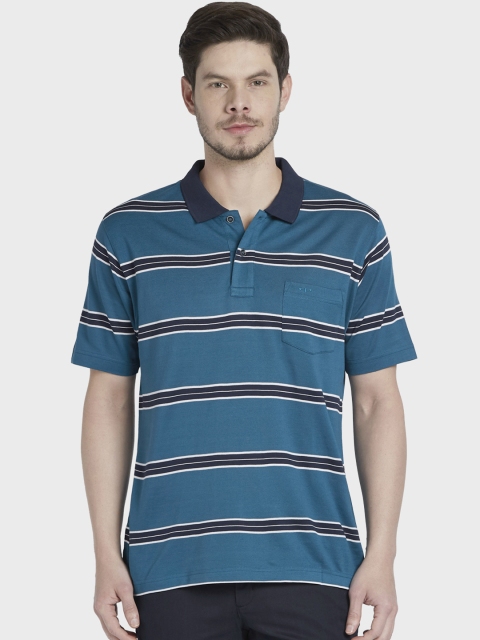 

ColorPlus Men Blue Striped Polo Collar T-shirt