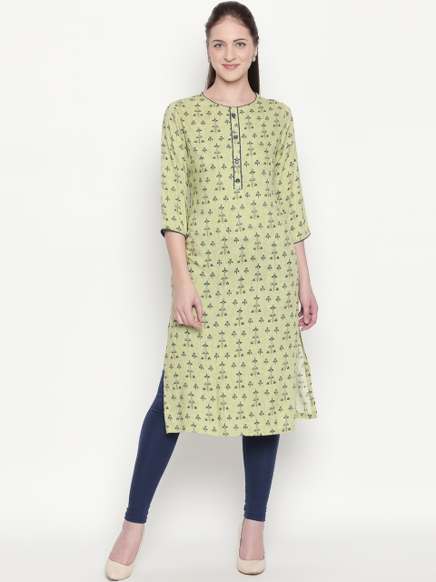 

ZRI Women Green & Navy Blue Printed Straight Kurta