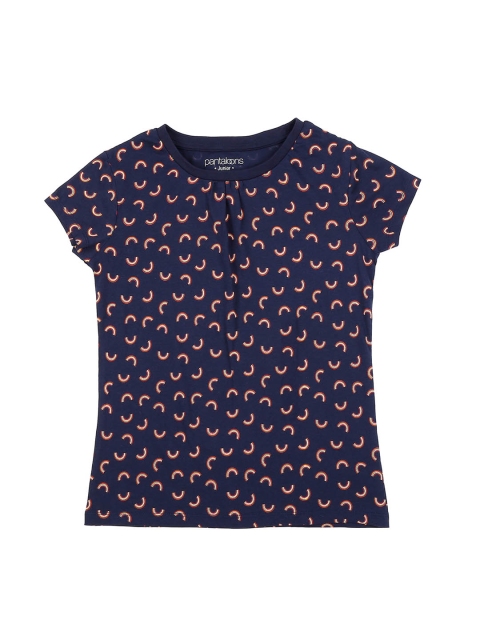 

Pantaloons Junior Girls Navy Blue Printed Round Neck Pure Cotton T-shirt