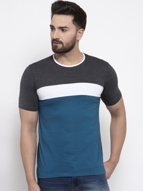 

Kalt Men Blue & Grey Colourblocked Round Neck T-shirt