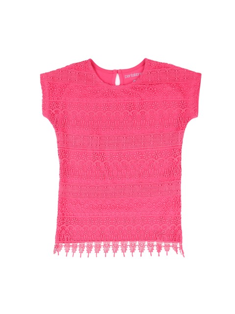 

Pantaloons Junior Girls Pink Self Design Round Neck T-shirt