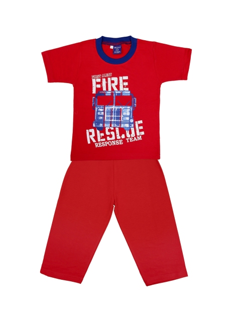

SWEET ANGEL Girls Red & White Printed Night Suit