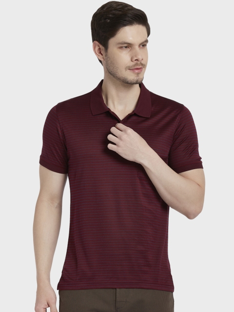

ColorPlus Men Maroon Striped Polo Collar T-shirt