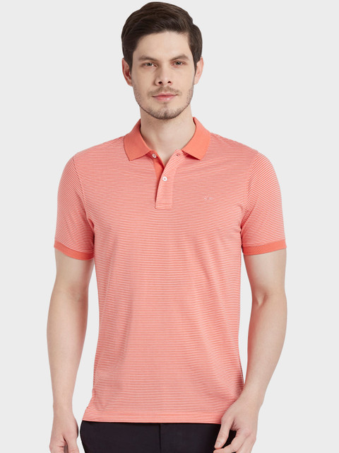 

ColorPlus Men Peach-Coloured Striped Polo Collar T-shirt
