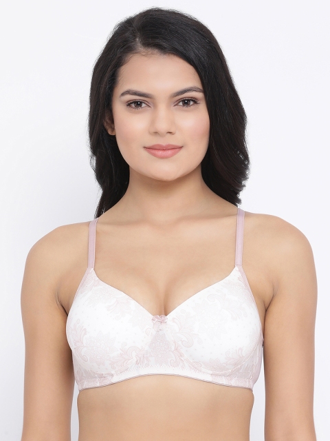 

Clovia White & Pink Printed Non-Wired Lightly Padded T-shirt Bra BR1521Y1832B