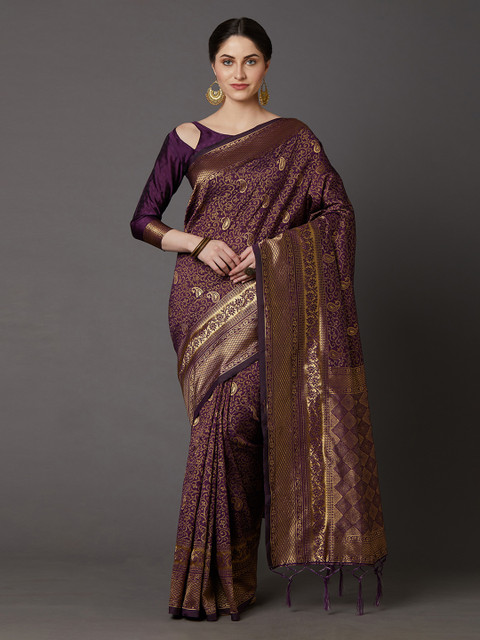 

Mitera Purple Silk Blend Woven Design Banarasi Saree