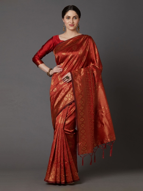

Mitera Red & Gold-Toned Silk Blend Woven Design Banarasi Saree