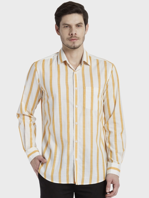 

ColorPlus Men White & Yellow Tailored Fit Striped Casual Shirt
