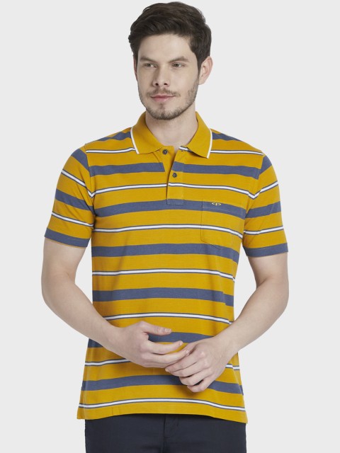 

ColorPlus Men Mustard Striped Polo Collar T-shirt