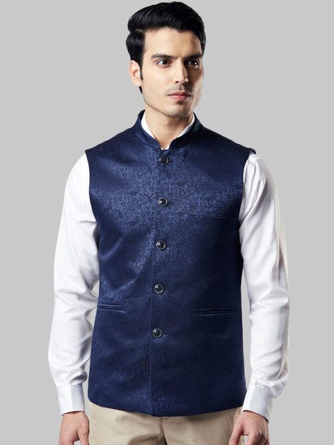 

Raymond Men Navy Blue Woven Design Nehru Jacket