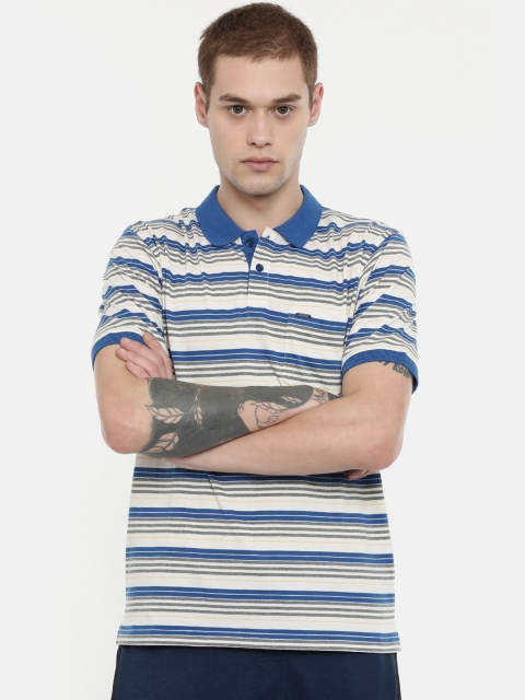 

Proline Men Blue & Grey Striped Regular Fit Polo Collar T-shirt