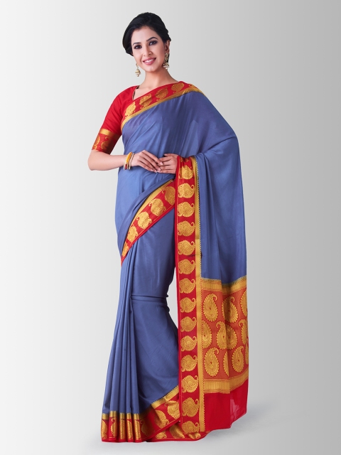 

Mitera Blue Kanjeevaram Style Poly Crepe Woven Design Saree