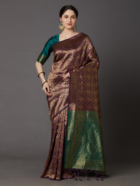 

Mitera Violet & Magenta Silk Blend Woven Design Banarasi Saree
