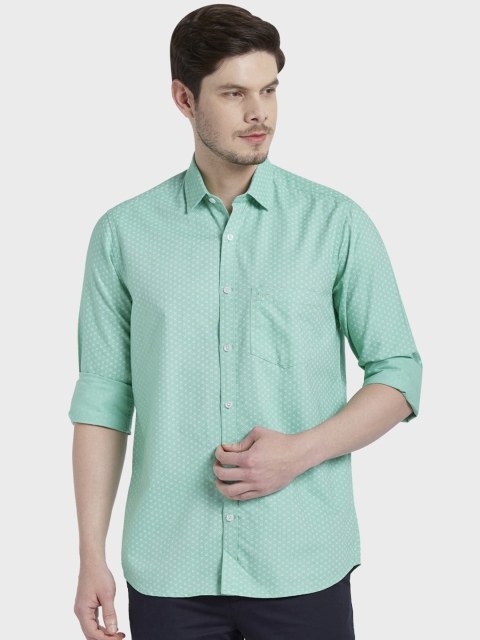 

ColorPlus Men Green Tailored Fit Printed Casual Shirt