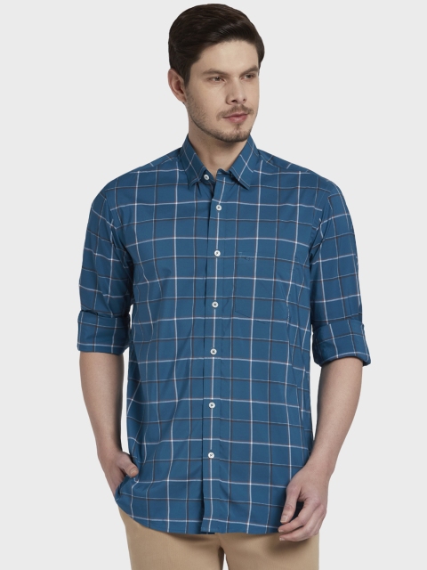 

ColorPlus Men Blue Tailored Fit Checked Casual Shirt