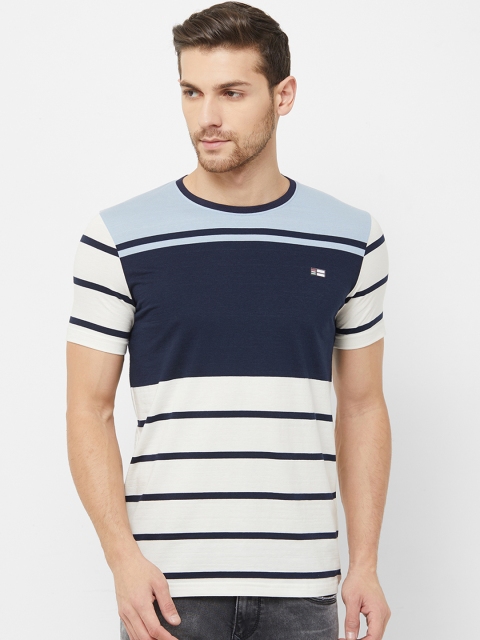 

NEXGEN CLUB Men White & Blue Striped Round Neck T-shirt