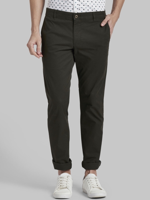 

Parx Men Olive Green Slim Fit Solid Regular Trousers