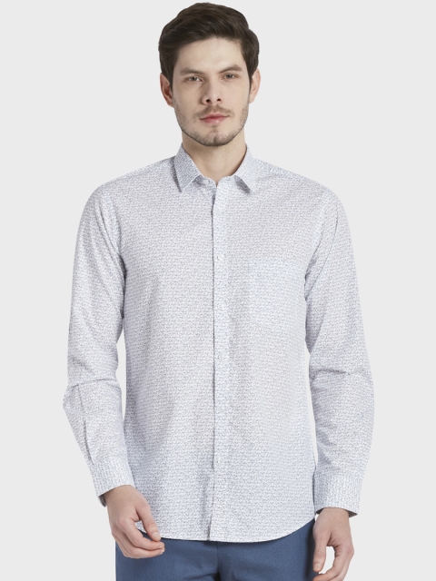 

ColorPlus Men White Tailored Fit Printed Casual Shirt