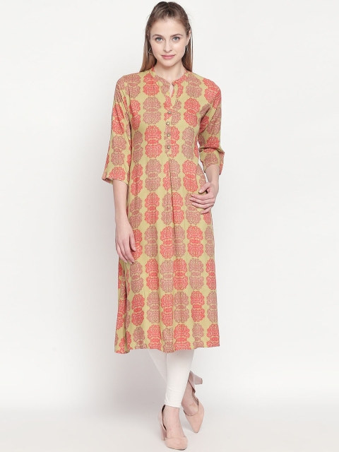 

ZRI Women Green & Red Printed A-Line Kurta