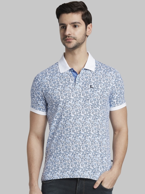 

Parx Men Blue Printed Polo Collar T-shirt