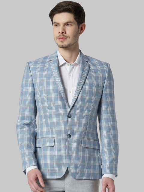 

Park Avenue Men Blue & WHite Checked Single-Breasted Formal Blazer