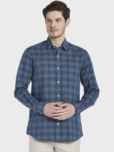 

ColorPlus Men Blue Tailored Fit Checked Casual Shirt, Teal