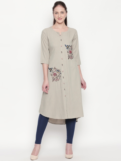 

ZRI Women Taupe Solid A-Line Kurta