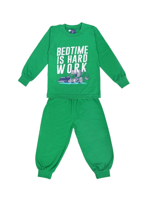 

SWEET ANGEL Girls Green & White Printed Night Suit