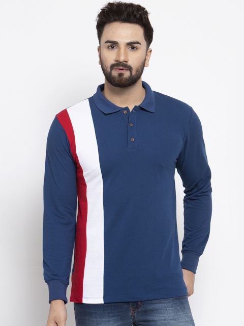

Kalt Men Blue Colourblocked Polo Collar T-shirt