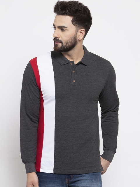 

Kalt Men Charcoal Grey Colourblocked Polo Collar T-shirt