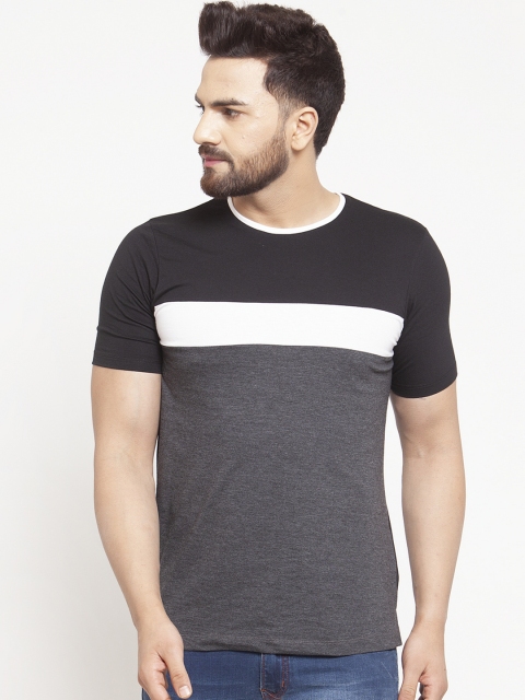 

Kalt Men Grey & Black Colourblocked Round Neck T-shirt