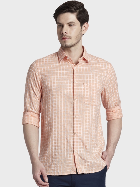 

ColorPlus Men Orange Tailored Fit Checked Casual Shirt