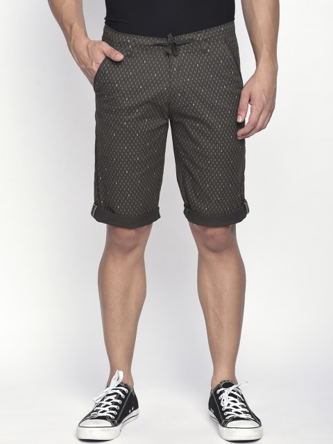 

beevee Men Olive Green Printed Regular Fit Shorts