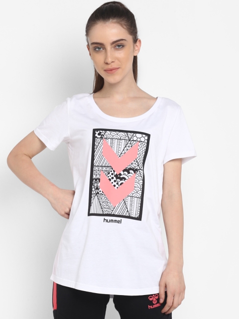 

hummel Women White Printed Round Neck T-shirt