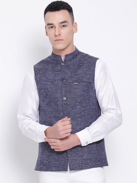 

DEVOILER Men Purple Solid Pure Cotton Nehru Jacket
