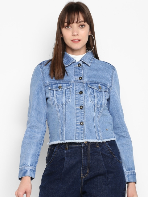 

FOSH Women Blue Solid Lightweight Denim Jacket
