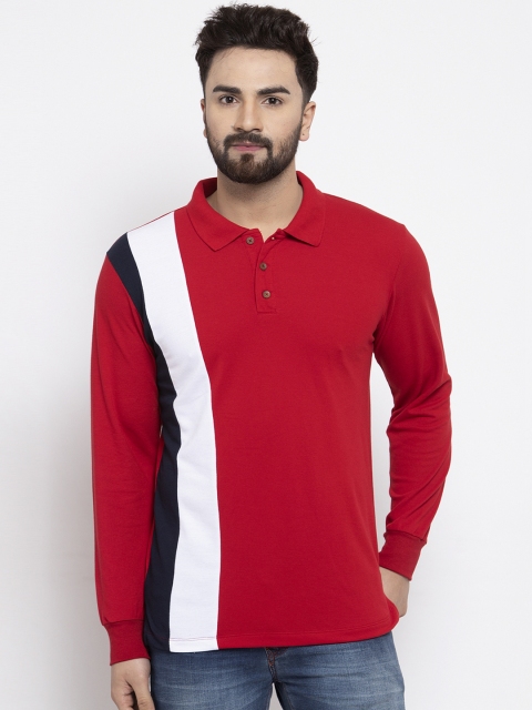 

Kalt Men Red Colourblocked Polo Collar T-shirt