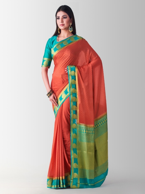 

Mitera Orange Poly Crepe Woven Design Kanjeevaram Saree