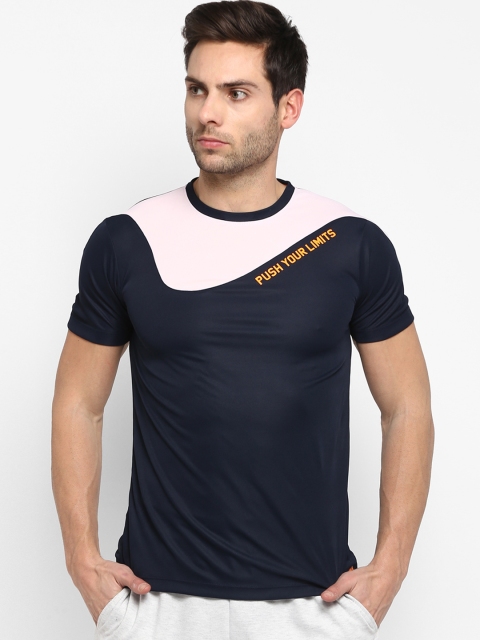 

Yuuki Men Navy Blue & Pink Colourblocked Round Neck T-shirt
