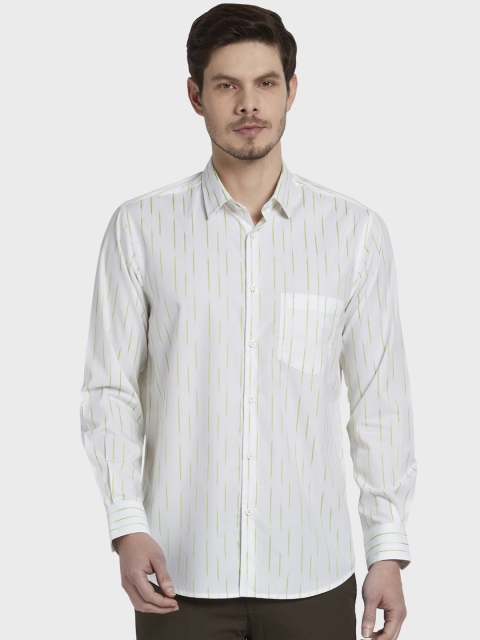 

ColorPlus Men White & Green Tailored Fit Striped Casual Shirt