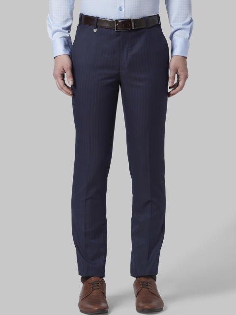 

Park Avenue Men Navy Blue Slim Fit Striped Formal Trousers