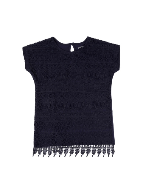 

Pantaloons Junior Girls Navy Blue Self Design Round Neck Pure Cotton T-shirt