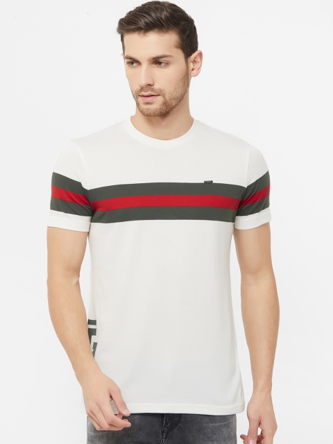 

NEXGEN CLUB Men White & Blue Striped Round Neck T-shirt